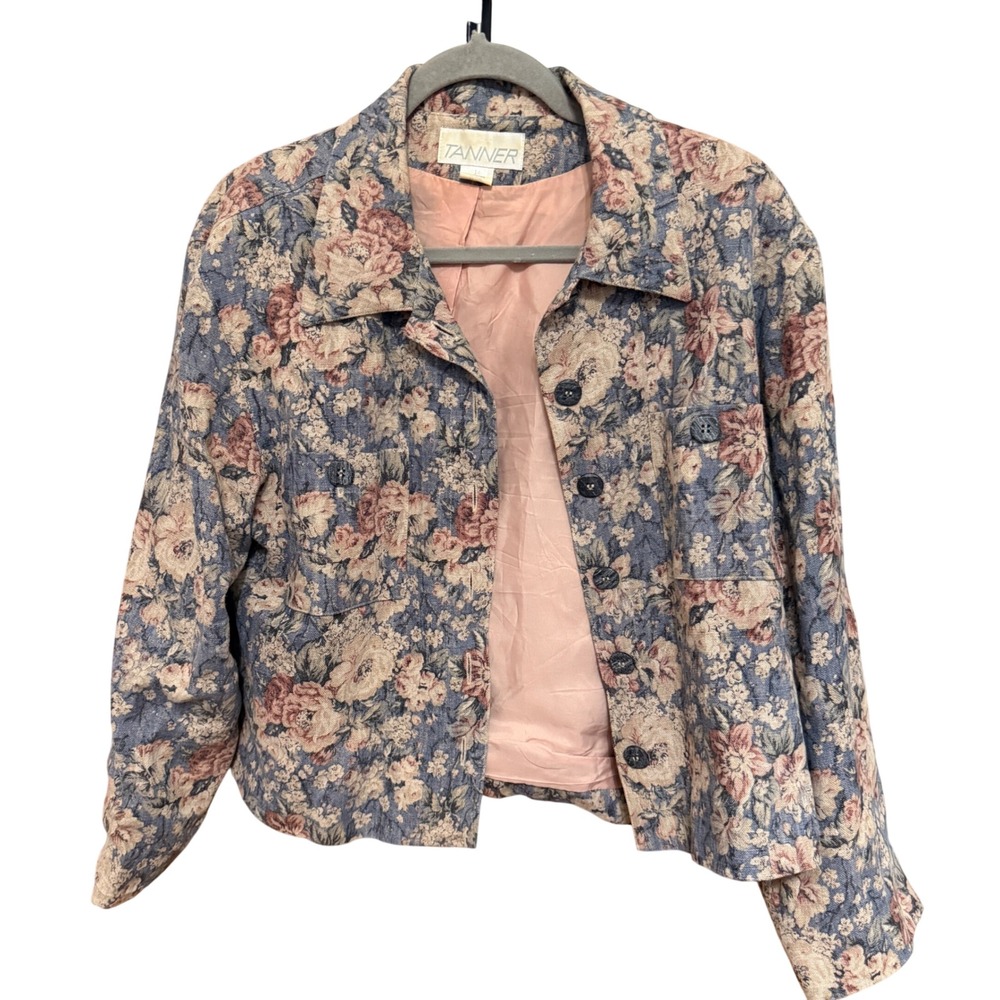 Tanner Jacket Floral Linen Tapestry Vintage 14  Excellent USA Made‎ Cottagecore